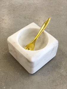 Marble Salt Bowl w/ Gold Spoon
